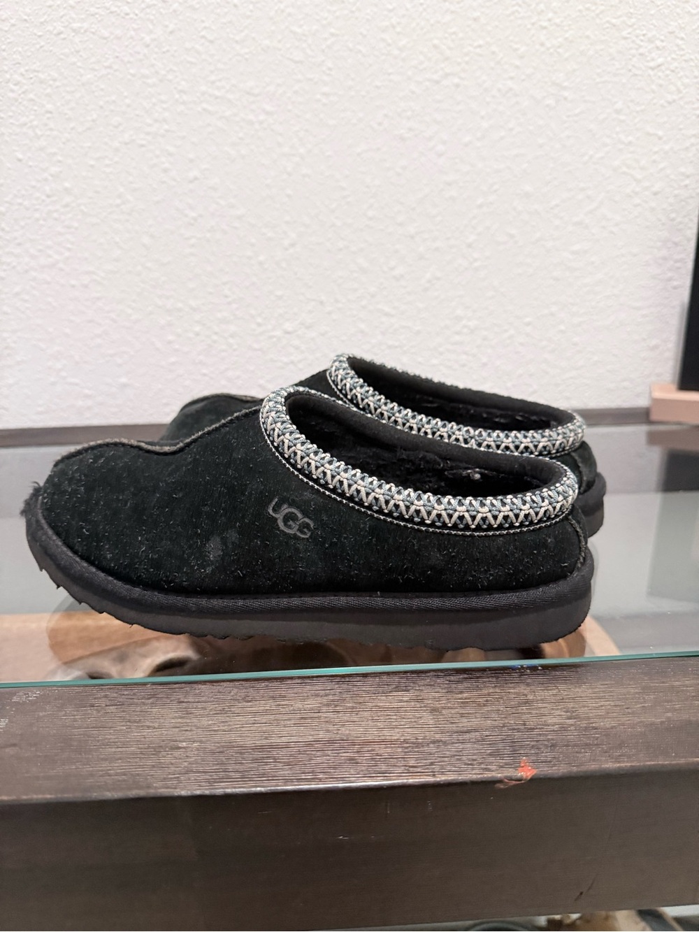 UGG Kids Black Slip-On Suede Clogs with Braided Trim